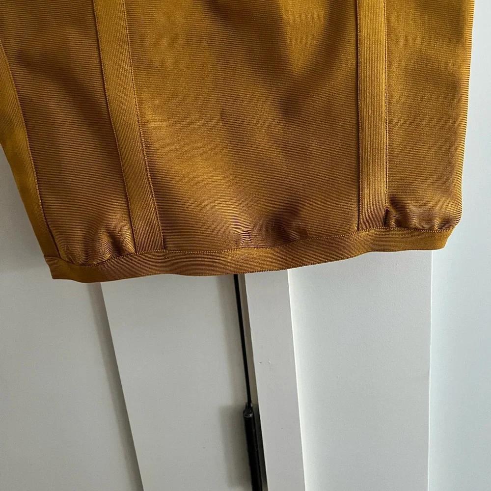 Mustard/gold colored, bodycon bandage dress by House of CB - Picture 4 of 5